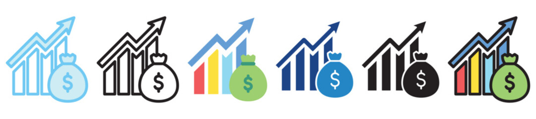 Economic Growth multi style, mini illustration icon. outline, flat, glyph, dual tone, line color, UI, UX kit, app and web development, digital or print. For finance, business, economy.