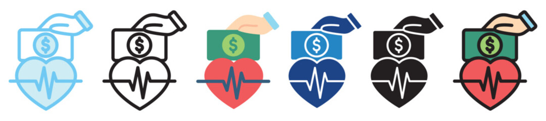 Healthcare Investment multi style, mini illustration icon. outline, flat, glyph, dual tone, line color, UI, UX kit, app and web development, digital or print. For finance, business, economy.