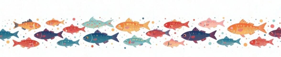Abstract illustration of fish icons forming a wave pattern on a white background, white, wave, geometric pattern