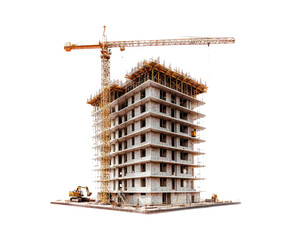 Construction Site with Crane on Transparent Background