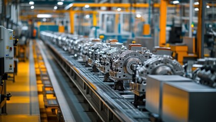 Fototapeta premium Precision manufacturing line showcasing automated production of intricate components for automotive industry