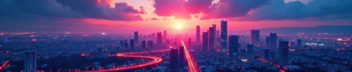 Fototapeta premium Blueprint-inspired rendering of a futuristic cityscape at dusk, blueprint, night