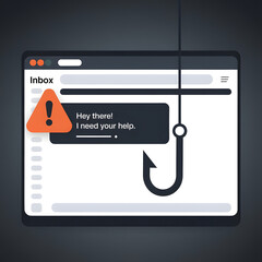 Illustration of phishing attack warning on personal information computer security concept fishhook metaphor illustration image	