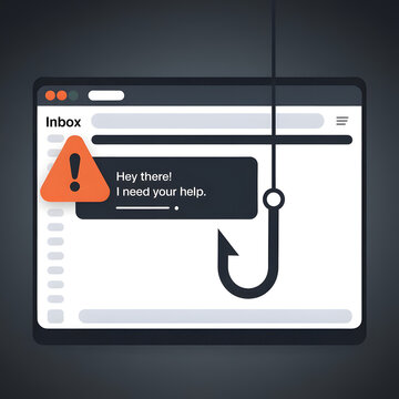 Illustration of phishing attack warning on personal information computer security concept fishhook metaphor illustration image	