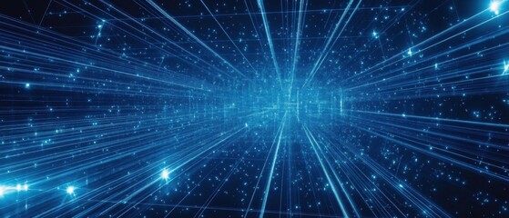 Abstract futuristic digital cyberspace with glowing blue lines and particles Concept of data flow, network connection, and technology