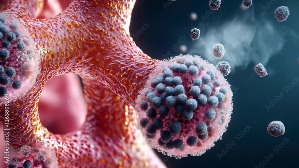 Poster microscopic view of virus structure exploring molecular biology and cell infection science