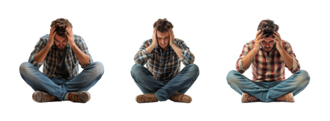 Man Feeling Overwhelmed and Stressed in Various Poses