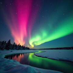 Aurora borealis at North Pole, colorful, northern lights, night sky