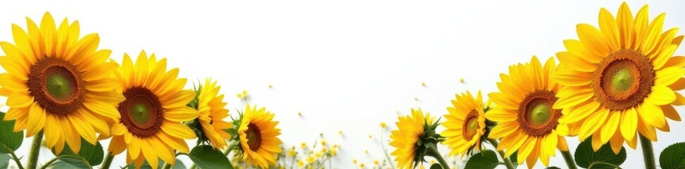 Fototapeta premium Vibrant yellow sunflowers, rustic white backdrop , joyful, bright yellow, bouquet