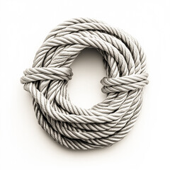 Naklejka premium Coiled Grey Rope on White Background