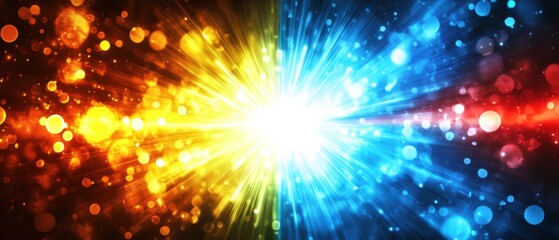 Fototapeta premium Vibrant abstract background with colorful bokeh lights and radiating light beams Festive, energetic backdrop with a dynamic burst of energy, perfect for celebrations, holidays, or vibrant designs