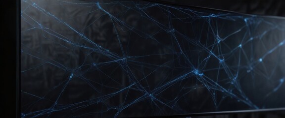 Black screen with blue web-like patterns, resembling coding lines on a monitor, blue, software, computer interface