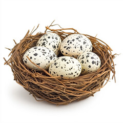 Obraz premium Five Speckled Eggs in a Bird's Nest