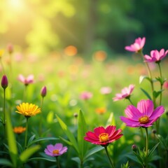 Blooming wildflowers in a meadow, organic, natural, meadow