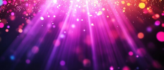 Naklejka premium Vibrant pink and purple bokeh background with light rays and glittering particles Abstract festive backdrop perfect for celebrations, holidays, or fantasy themes