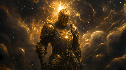 Fototapeta premium knight shining gold armor
