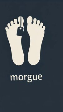 Simplistic illustration of feet with toe tag on dark background, signifying morgue concept