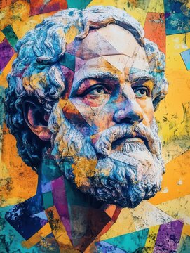 Aristotle Modern Colorful Portrait Inspired by Classical Art Meets Contemporary Digital Illustration