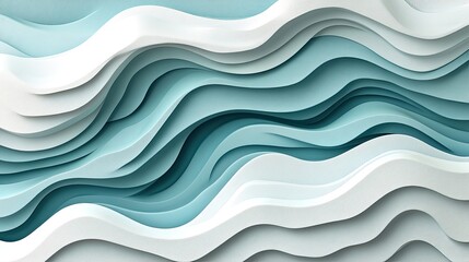 Obraz premium Abstract layered wavy shapes in light teal and white