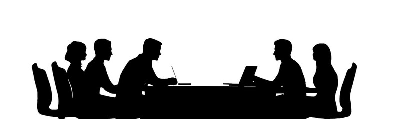 Silhouette of business meeting around conference table, highlighting collaborative discussion. png, cut out,.isolated. Add your own background,