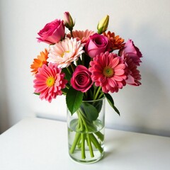 Bouquet of Fresh Flowers on White Surface, white surface, flowers, fresh flowers