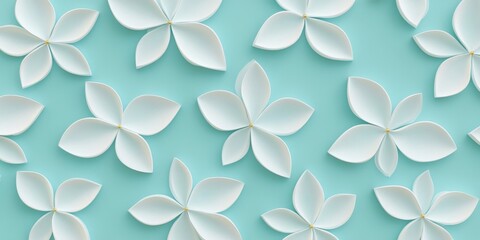 Elegant White Flowers on Mint Green Background: A Minimalist Floral Design