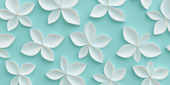 Elegant White Flowers on Mint Green Background: A Minimalist Floral Design