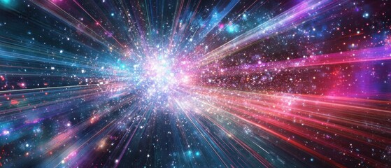 Fototapeta premium Vibrant colorful hyperspace jump through stars Abstract colorful space background with light speed motion in galaxy Concept of science fiction, space travel, and futuristic exploration
