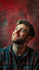 Fototapeta premium Smiling Man Looking Upward, with a Hopeful Expression
