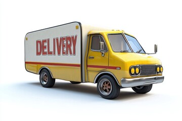 Delivery Van mockup with the word "Delivery" on it isolated on white background. Commercial Vehicle. Cargo Van. Branded Delivery Van. Transport Van. Delivery Van Design Element. Delivery Van isolated.