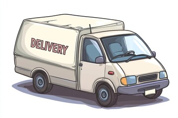 Delivery Van mockup with the word "Delivery" on it isolated on white background. Commercial Vehicle. Cargo Van. Branded Delivery Van. Transport Van. Delivery Van Design Element. Delivery Van isolated.