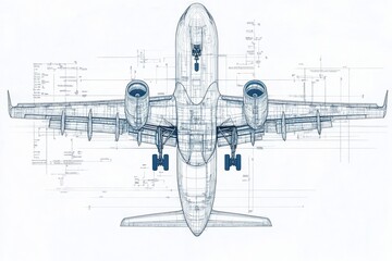 Detailed blueprint of an airplane showcasing structural design and engineering specifications. Generative AI