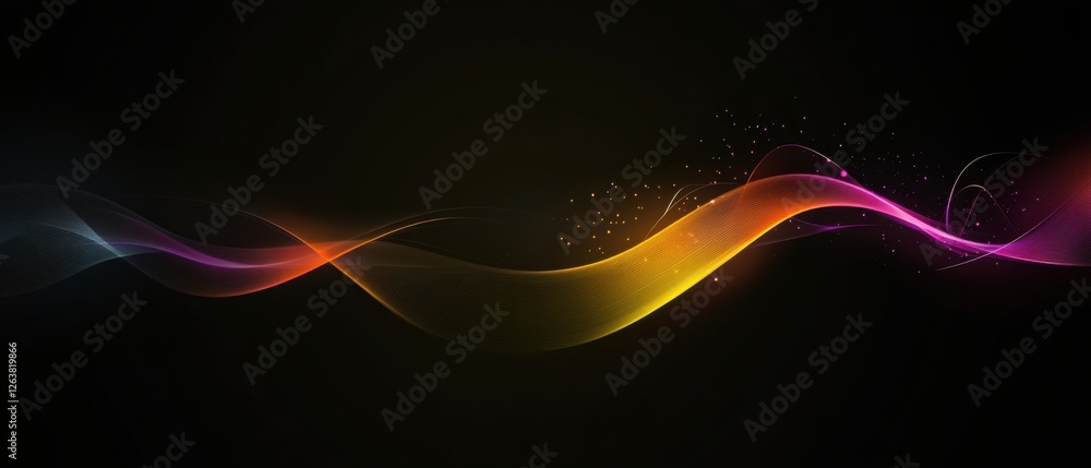 Poster abstract colorful wave lines flowing on black background dynamic vibrant digital art with glowing pa