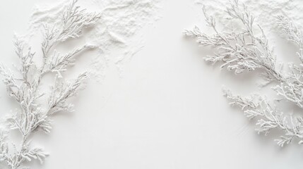 Winter Minimalist Abstract Background with Snow-Covered Fir Tree Branches and Copy Space for Text or Design Elements