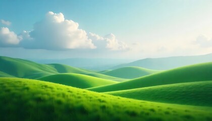 Obraz premium Dreamy view floating clouds and rolling green hills in a tranquil landscape