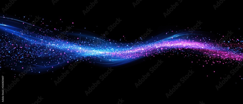 Canvas Prints abstract wave of blue and pink glitter particles on a black background dynamic flowing light trails 