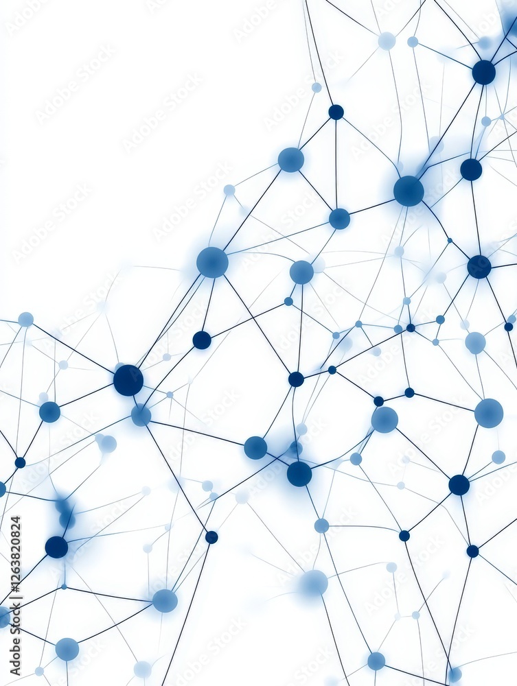 Poster futuristic digital network with glowing blue nodes and interconnected lines, symbolizing technologic