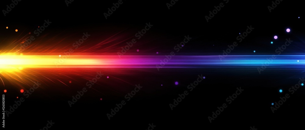 Poster vibrant horizontal light streak with colorful bokeh effect on a black background abstract light trai