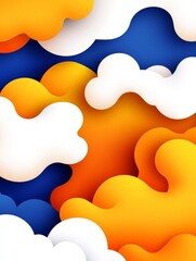 Abstract cloud layers in vibrant orange and blue hues, depicting a surreal skyscape for dynamic modern artwork and a striking creative illustration