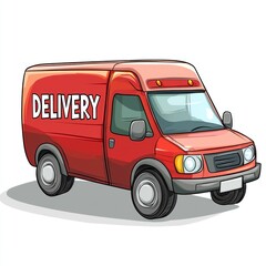 Delivery Van mockup with the word "Delivery" on it isolated on white background. Commercial Vehicle. Cargo Van. Branded Delivery Van. Transport Van. Delivery Van Design Element. Delivery Van isolated.