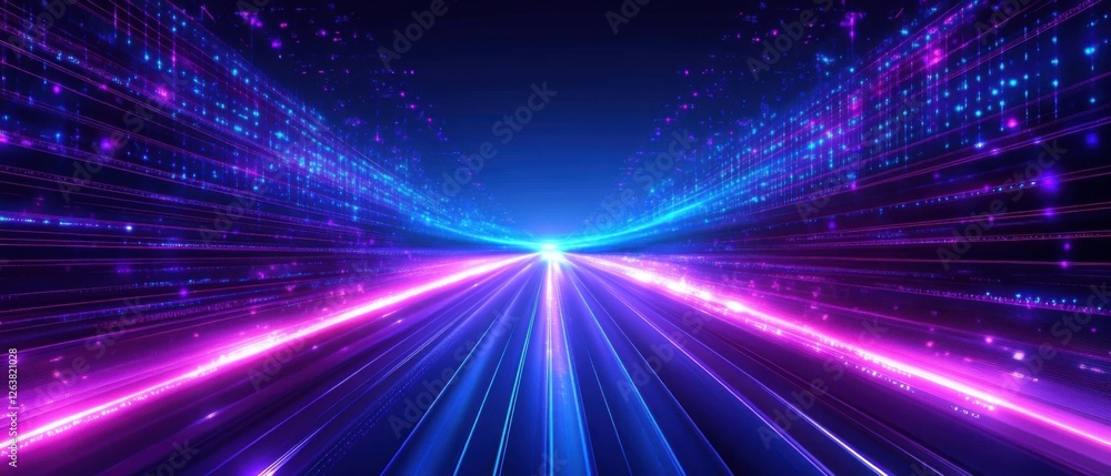 Poster futuristic highway with light trails and digital data streams abstract digital data flow on a virtua