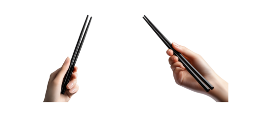 Chopsticks in Hands on Transparent Background