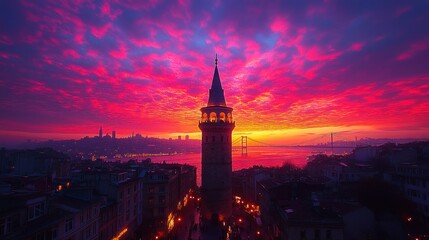 Fototapeta premium Istanbul Galata Tower Sunset Panorama