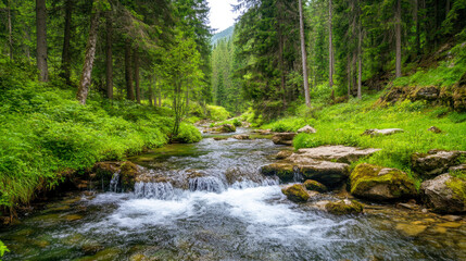 Fototapeta premium Serene Forest Stream: A Relaxing Nature Scene.