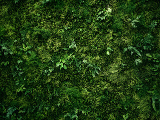 Fototapeta premium Green Foliage Wall Texture with Varied Plant Species