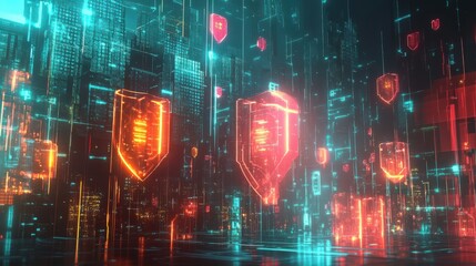 Cyber Security Shield in Digital City, Secure Data Transmission Concept