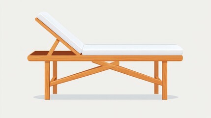Fototapeta premium Contemporary wooden chaise lounge on a neutral backdrop, combining sleek functionality and comfort, perfect for wellness spaces and stylish home interiors