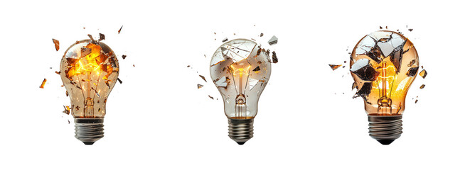 Shattered Light Bulbs with Fiery Glow