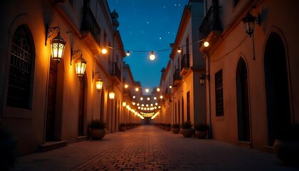 Obraz premium Illuminating ramadan lanterns creating mystical atmosphere in a serene alley