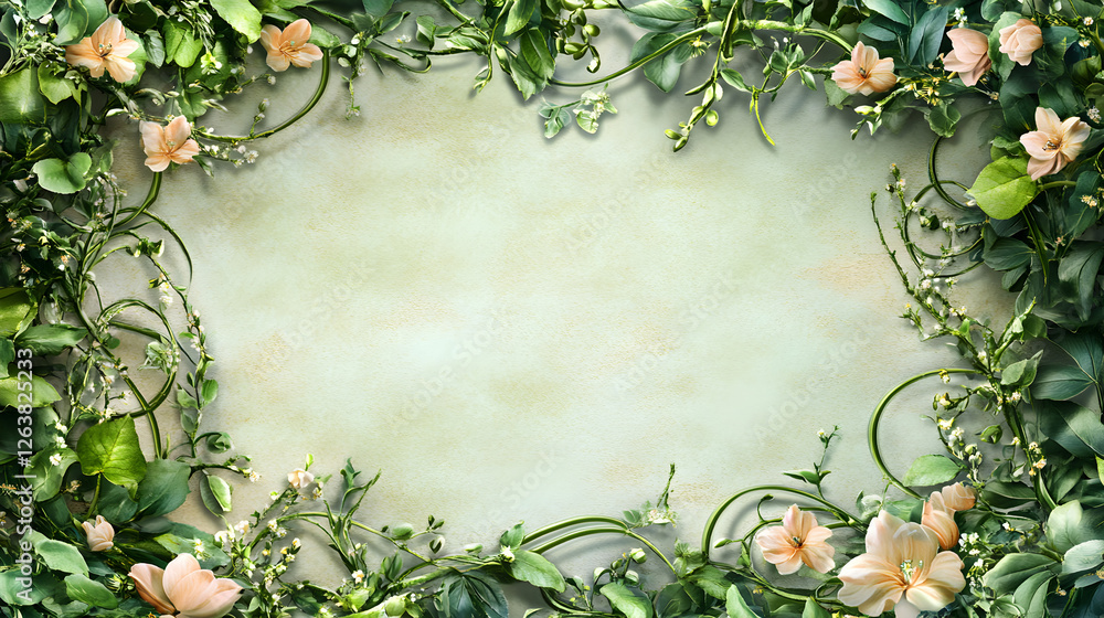 Poster rectangular frame bordered with cascading green vines and flowers